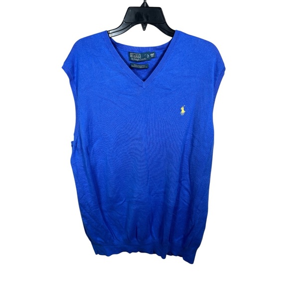 Polo Ralph Lauren V Neck Blue Pima Cotton Sweater Vest - Picture 1 of 9
